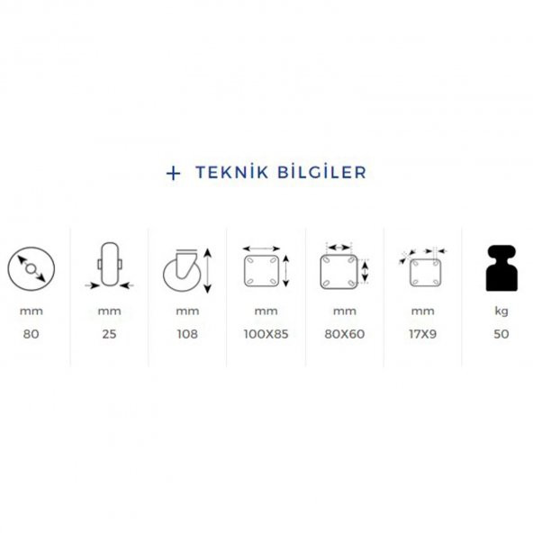 Kama Sabit Tablalı 80x25 mm Teker Siyah Burçlu Ağır Yük Tekeri - Resim 2