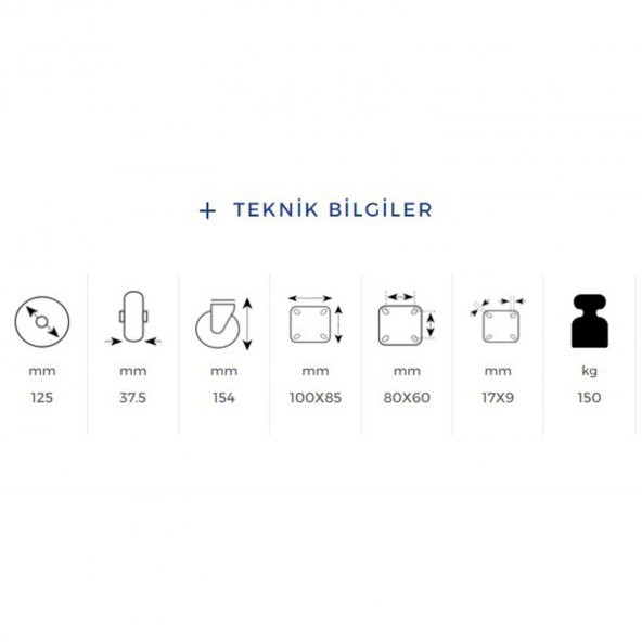 Kama Sabit Tablalı 125x40 mm Teker Poliamid Beyaz Burçlu Ağır Yük Tekeri - 2