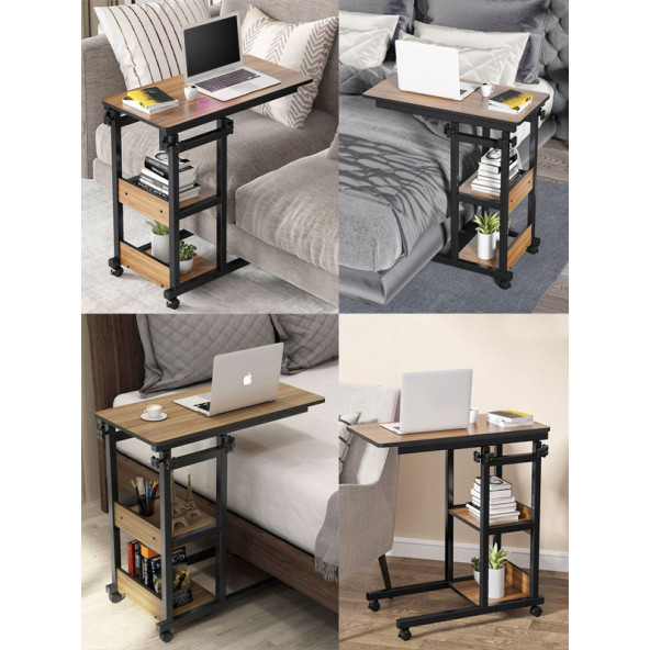 servetavcı Yükseklik Ayarlı Raflı Laptop Sehpası ve Çalışma Masası - Atlantik Çam (Tekerli) - 3