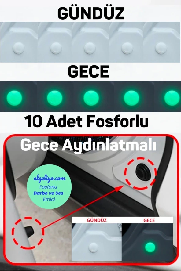 10 Adet Fosforlu Araba Kapı Ses Gürültü Önleyici Conta Kaput Bagaj Darbe Emici Ses Yalıtım Izolasyon