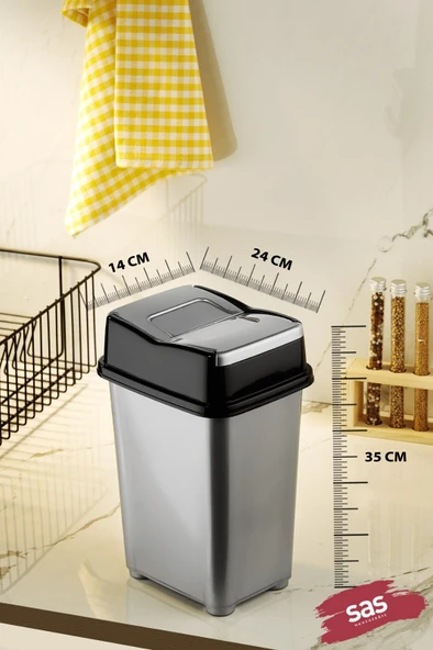 SAS Pratik Kapak Banyo Mutfak Girdap Çöp Kovası Gri 10 Litre - 3