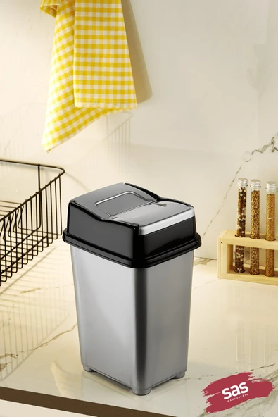 SAS Pratik Kapak Banyo Mutfak Girdap Çöp Kovası Gri 10 Litre