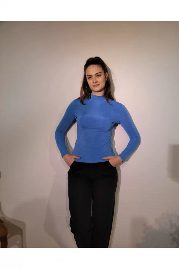 Kadın 3618 Balıkçı Yaka Top Mavi - 2