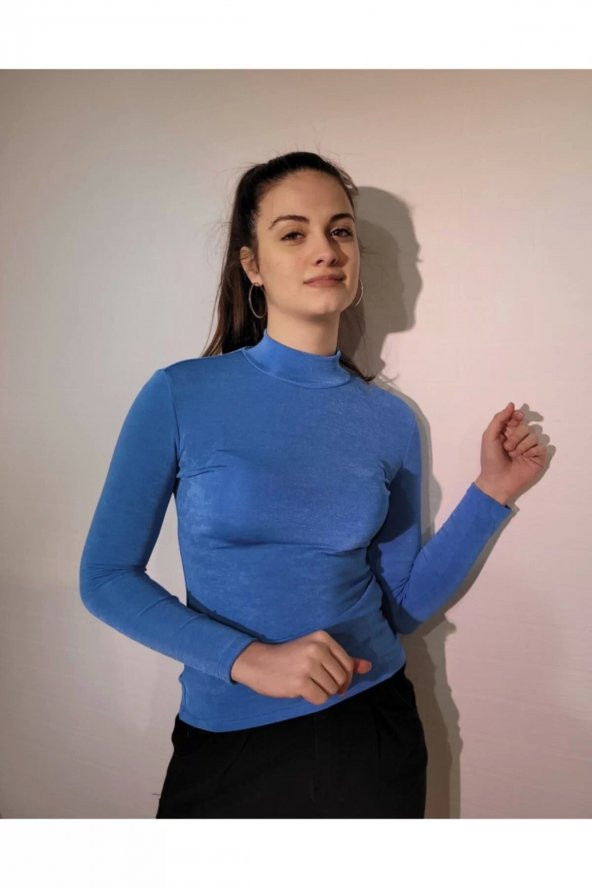 Kadın 3618 Balıkçı Yaka Top Mavi - 3