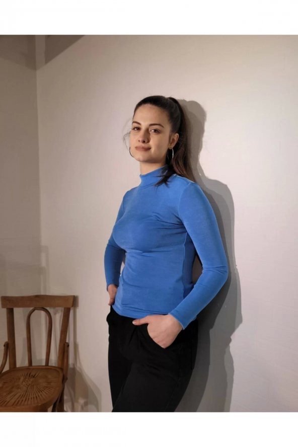 Kadın 3618 Balıkçı Yaka Top Mavi - 4