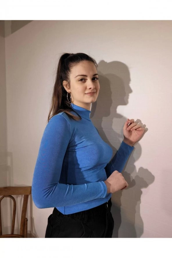 Kadın 3618 Balıkçı Yaka Top Mavi - 5