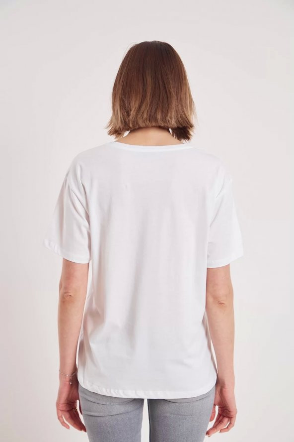 Kadın Beyaz Perfectly Yazı Baskılı T-shirt - 5