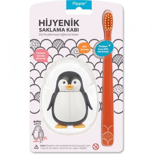 Flipper Hijyenik Fun Animal Saklama Kabı Ve Çocuk Diş Fırçası Seti - Penguen Figürlü - 3