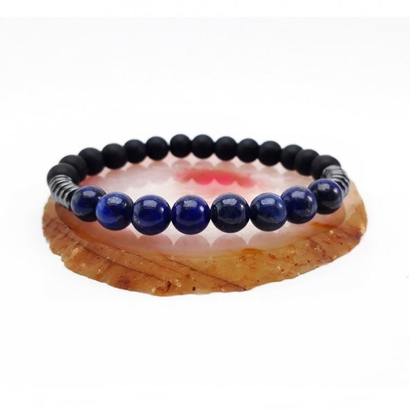 Lapis & Oniks & Hematit Doğal Taş Erkek Bileklik - 4