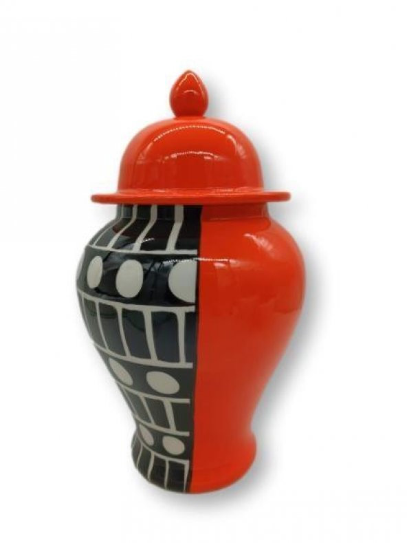 Crearthome Turuncu Siyah-Beyaz Desenli 28 cm Şah Küp SZR-KVZ-009