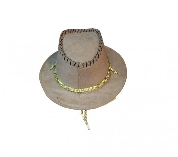 çocuk kovboy şapka nubuk unisex model 54 cm açık kahve rengi