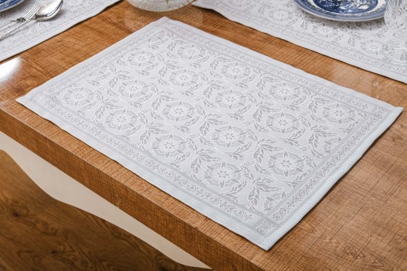 Finezza İris Jakar Polyester Kumaş Bej Amerikan Servis 33x46 cm Gri 4 Ad.-1389 - 5