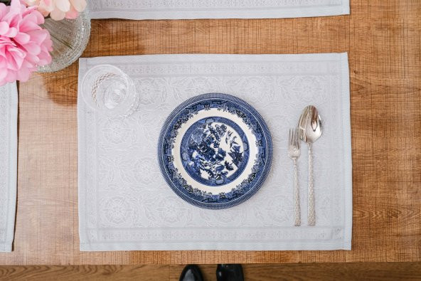 Finezza İris Jakar Polyester Kumaş Bej Amerikan Servis 33x46 cm Gri 4 Ad.-1389 - 4