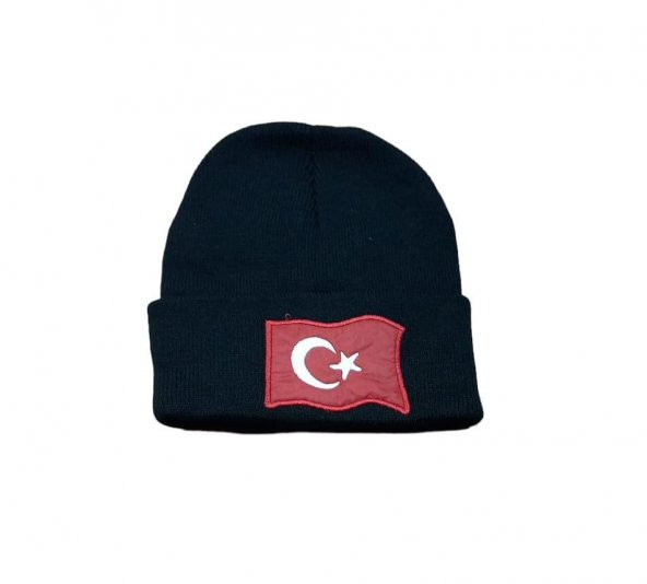 Salarticaret Türk Bayrak Baskılı Siyah Bere - 1