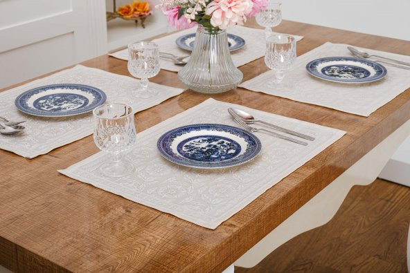 Finezza İris Jakar Polyester Kumaş Bej Amerikan Servis 33x46 cm Bej 4 Ad.-1390 - 3