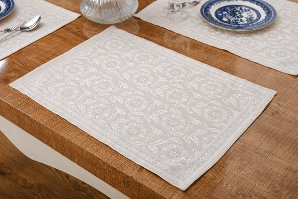 Finezza İris Jakar Polyester Kumaş Bej Amerikan Servis 33x46 cm Bej 4 Ad.-1390 - 4