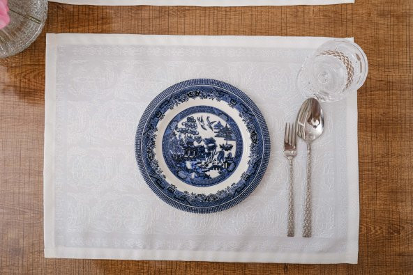 Finezza İris Jakar Polyester Kumaş Krem Amerikan Servis 33,5x46 cm Bej 4 Ad-1391 - 3