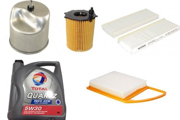 Total ineo ecs 5w30 dpf li 4lt motor yağ +Citroen C_Elysee 1.6 HDI Filtre Bakım Seti Orijinal