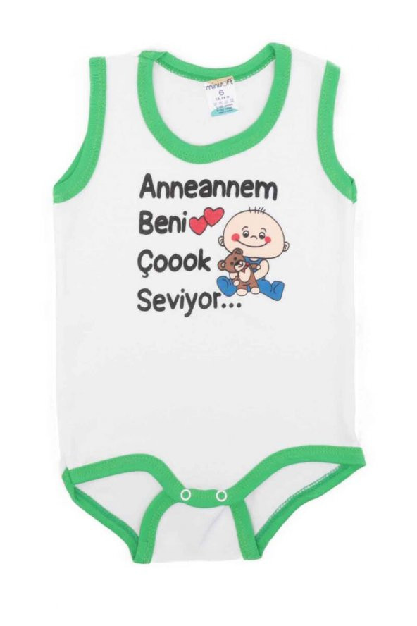Yazı Baskılı Bebek Zıbın | Yeşil - 1