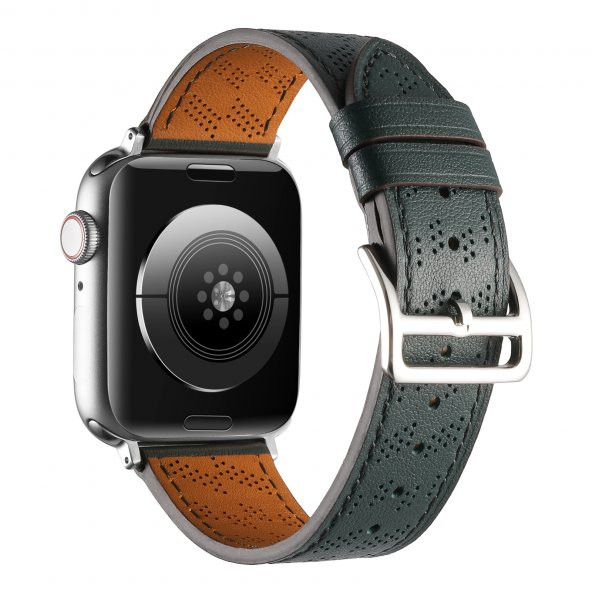 KNY Apple Watch 44 MM İçin KRD-76 Delikli PU Deri Kordon-Kayış Siyah - 3