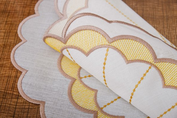Finezza Mila Nakışlı Keten Efekt Kumaş Krem Sarı A.Servis 33x45 cm 4 Ad.-1392 - 6