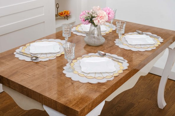 Finezza Mila Nakışlı Keten Efekt Kumaş Krem Sarı A.Servis 33x45 cm 4 Ad.-1392 - 2