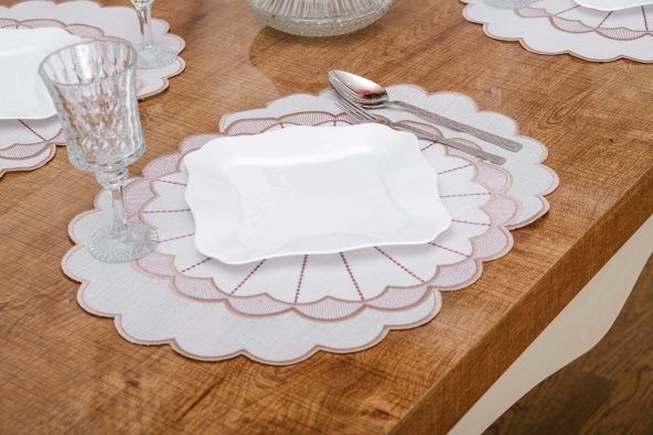 Finezza Mila Nakışlı Keten Efekt Kumaş Krem Pembe A.Servis 34x45 cm 4 Ad-1393 - 3