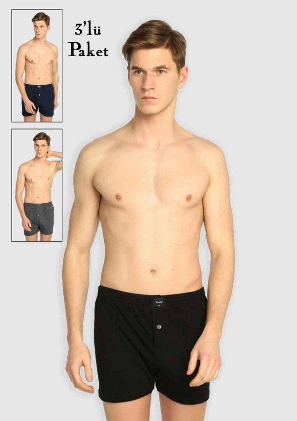 Tutku Penye Düz Boxer 117 3lü Paket | Karışık Renk