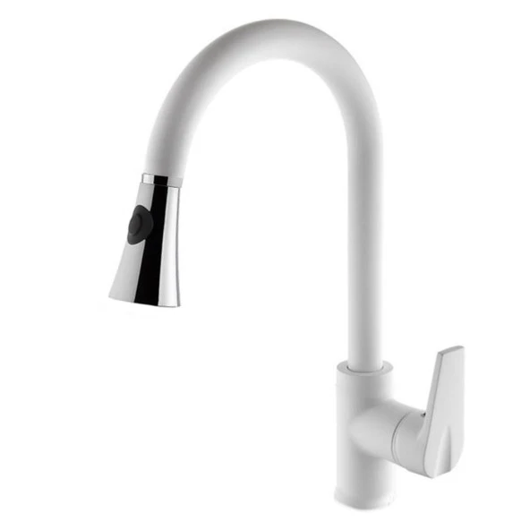 Venita Beyaz Kuğu Spiralli Çift Fonksiyonlu Mutfak Bataryası