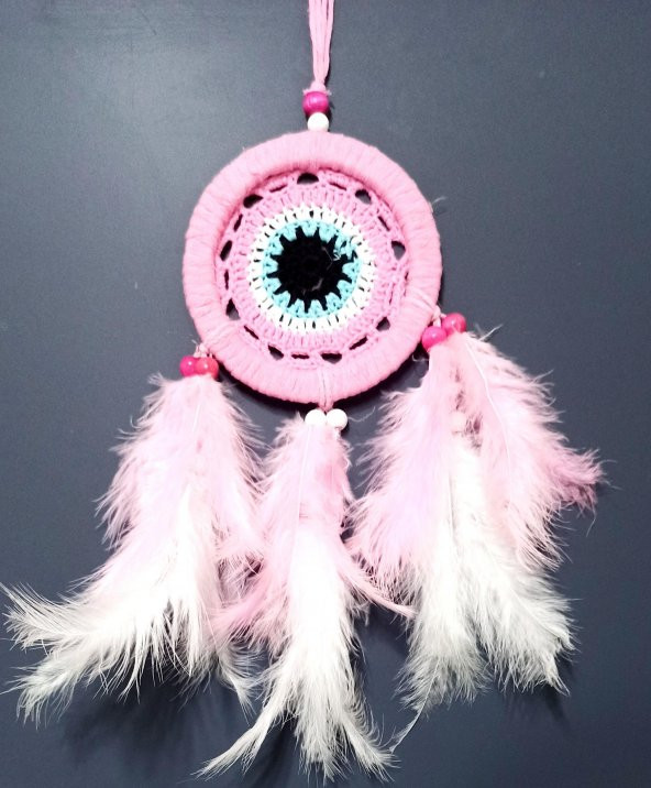 Pembe Dream Catcther Pembe Ve Beyaz Kuş Tüylü Düş Kapanı El Yapımı Duvar Süsü - 4
