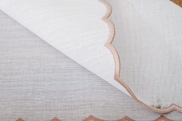 Finezza Dolce Nakışlı Keten Efekt Kumaş Krem Sarı A.Servis 33,5x45 cm 4 Ad-1395 - 5