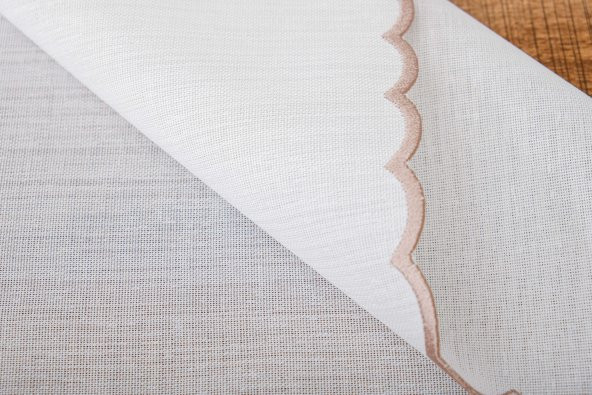 Finezza Dolce Nakışlı Keten Efekt Kumaş Krem Pembe A.Servis 33x45 cm 4 Ad-1396 - 5