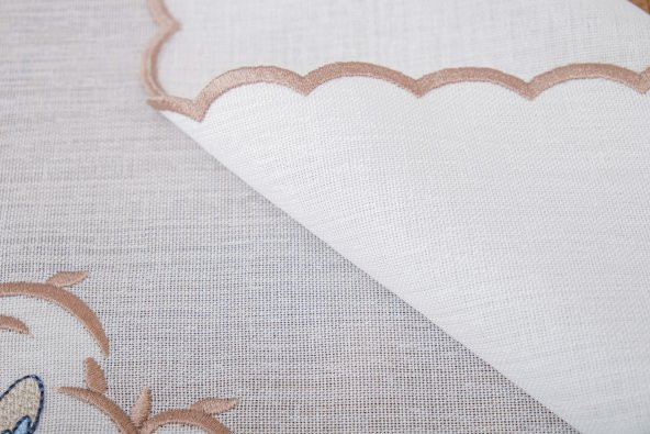 Finezza Dolce Nakışlı Keten Efekt Kumaş Krem Mavi A.Servis 34x45 cm 4 Ad -1397 - 6
