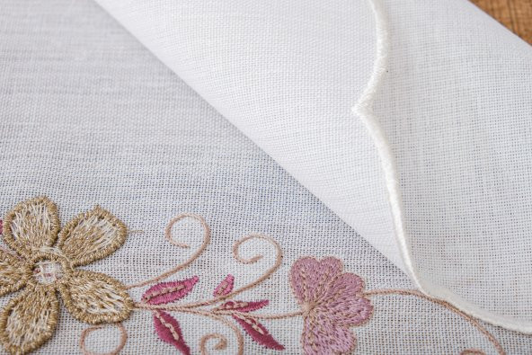 Finezza Linda Nakışlı Keten Efekt Kumaş Krem Pembe A.Servis 33x45cm 4 Ad.-1399 - 5