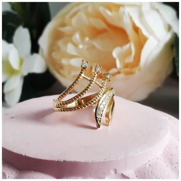 Altın Kaplama Kadın Zirkon Taş Yüzük - 2