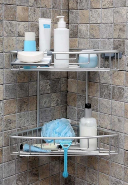 Primanova Alüminyum Banyo Köşe Rafı Şampuanlık Paslanmaz N31-06 Siyah - 3