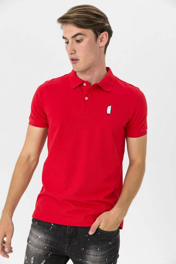 Farm Animals Polo Yaka Penguen Nakış Detaylı Erkek T-shirt - 2