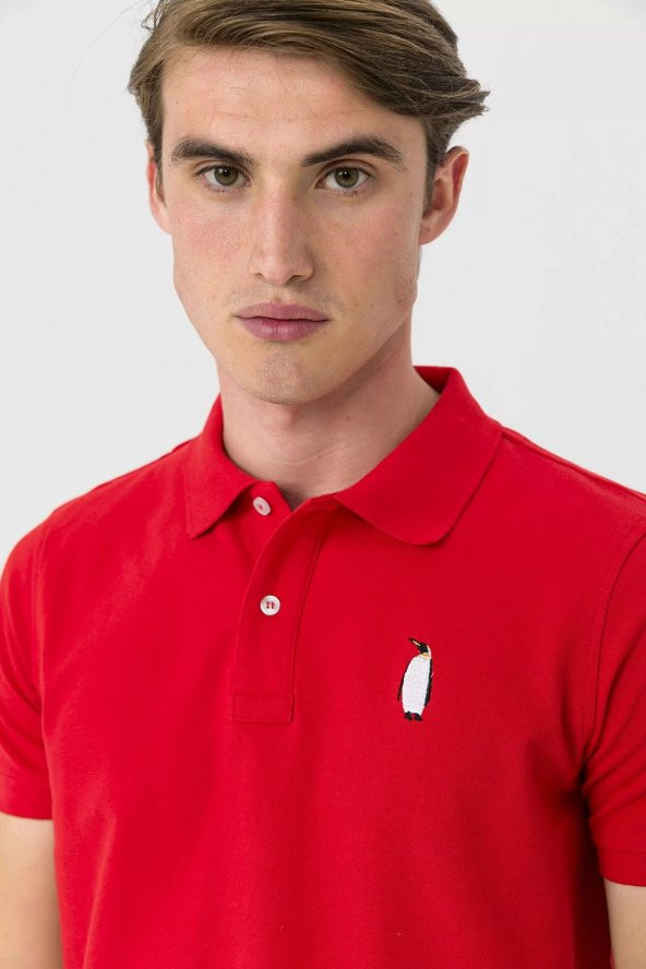 Farm Animals Polo Yaka Penguen Nakış Detaylı Erkek T-shirt - 6