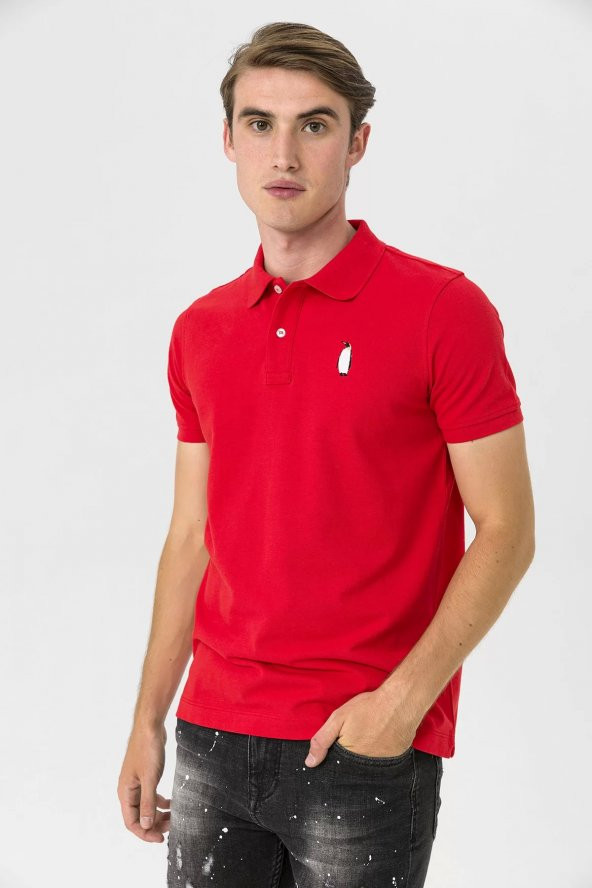 Farm Animals Polo Yaka Penguen Nakış Detaylı Erkek T-shirt