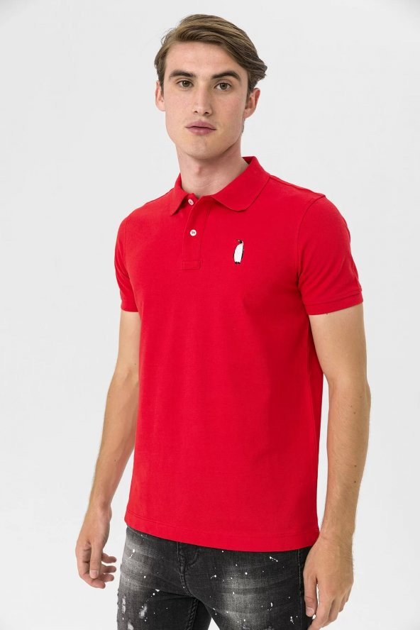 Farm Animals Polo Yaka Penguen Nakış Detaylı Erkek T-shirt - 4