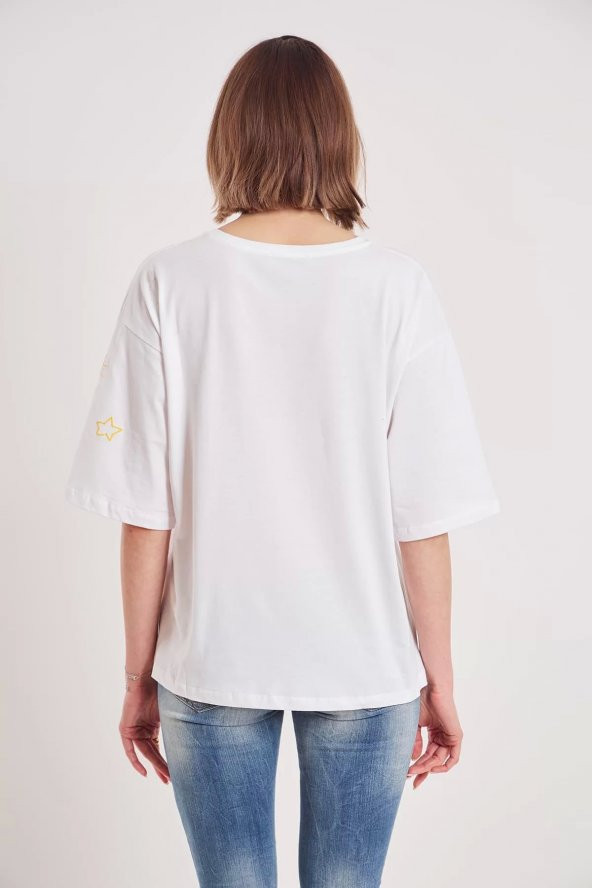Kadın White Oversize Youre My Sun Yazı Baskılı T-shirt - 5