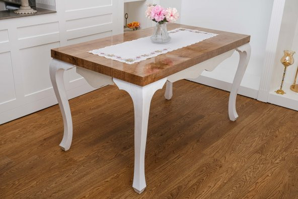 Finezza Linda Nakışlı Keten Efekt Kumaş Kreme Pembe Runner 45x150 cm-1402