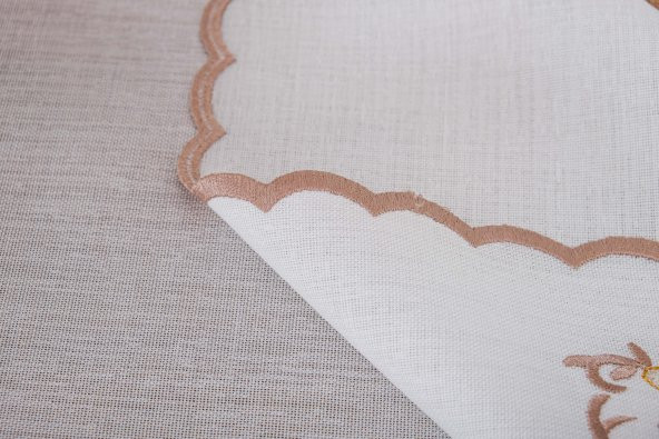 Finezza Dolce Nakışlı Keten Efekt Kumaş Kreme Sarı Runner 45x150 cm - 1404 - 5