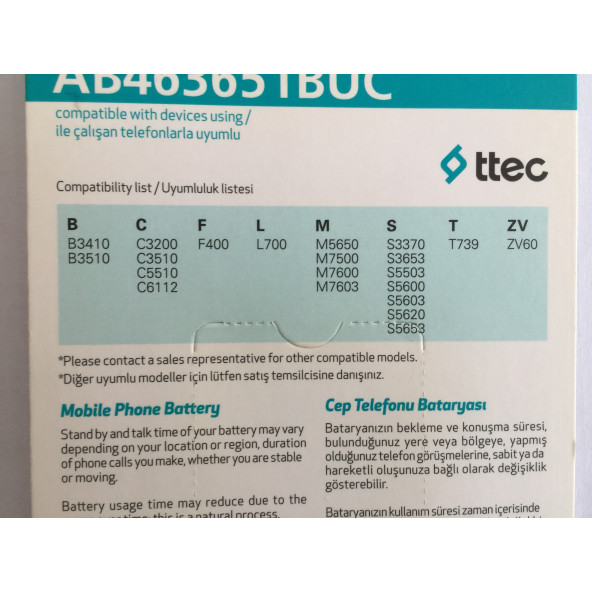 Samsung L700 Batarya,ttec marka - 2