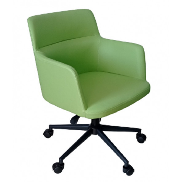 Büro Koltuğu Çalışma Sandalyesi Siyah konik Yıldız Ayaklı Döküm Süngerli Yeşil Suni Deri - 2