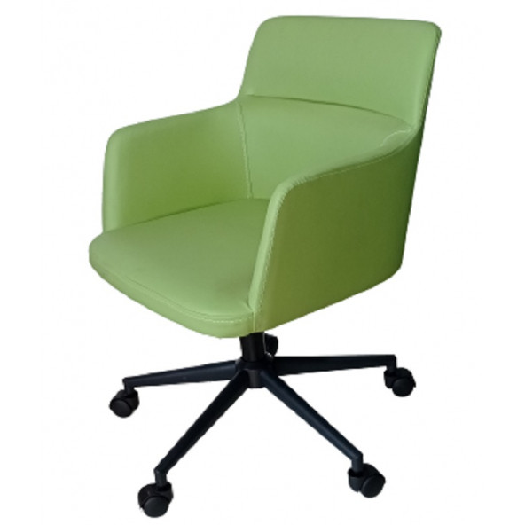 Büro Koltuğu Çalışma Sandalyesi Siyah konik Yıldız Ayaklı Döküm Süngerli Yeşil Suni Deri - 4