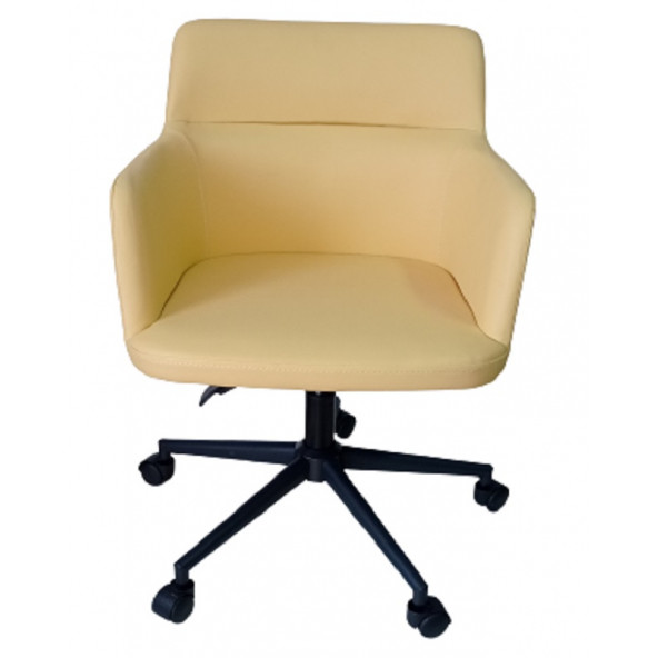 Büro Koltuğu Çalışma Sandalyesi Siyah Konik Yıldız Ayaklı Döküm Süngerli Sarı Suni Deri - Resim 2