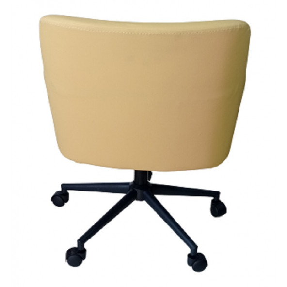 Büro Koltuğu Çalışma Sandalyesi Siyah Konik Yıldız Ayaklı Döküm Süngerli Sarı Suni Deri - Resim 3