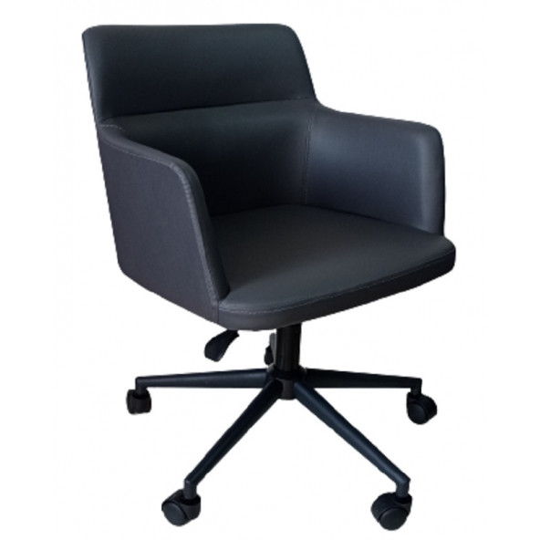 Büro Koltuğu Çalışma Sandalyesi Siyah Konik Yıldız Ayaklı Döküm Süngerli Siyah Suni Deri