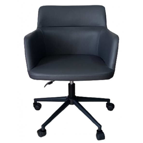 Büro Koltuğu Çalışma Sandalyesi Siyah Konik Yıldız Ayaklı Döküm Süngerli Siyah Suni Deri - 3